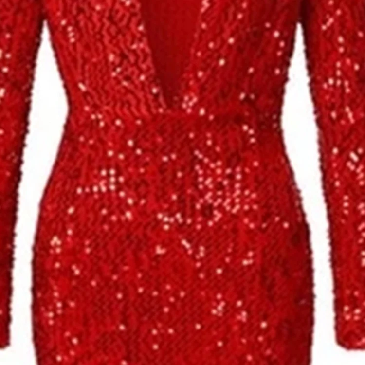 Uveng Uveng Winter New Women's Dress Fishtail Red Bright Crystal Long Sleeve V-Neck Dress Long Dress
