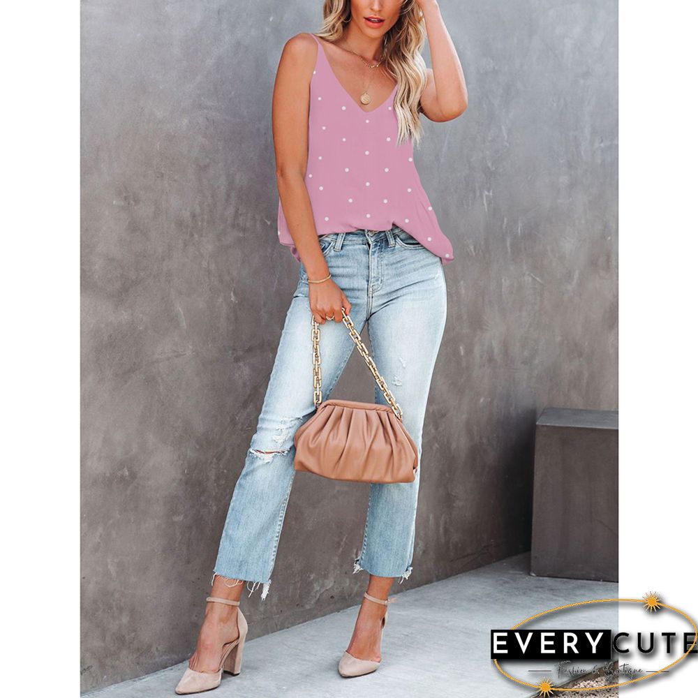 Pink Digital Print V Neck Camisole Tank