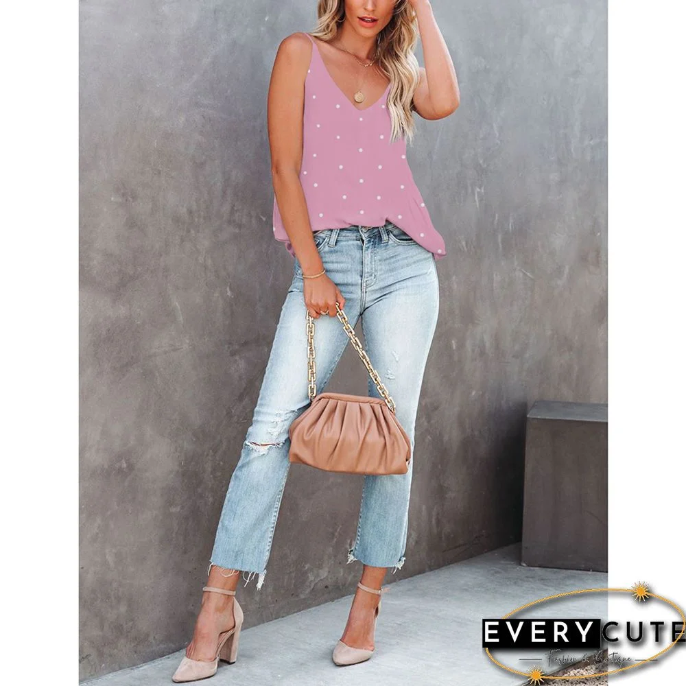 Pink Digital Print V Neck Camisole Tank