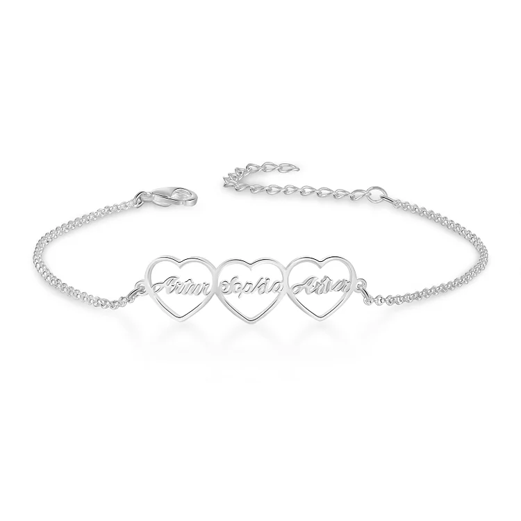 3 Names - Personalized Heart Bracelet Custom Name Bracelets Birthday Valentine's Day Gift For Her