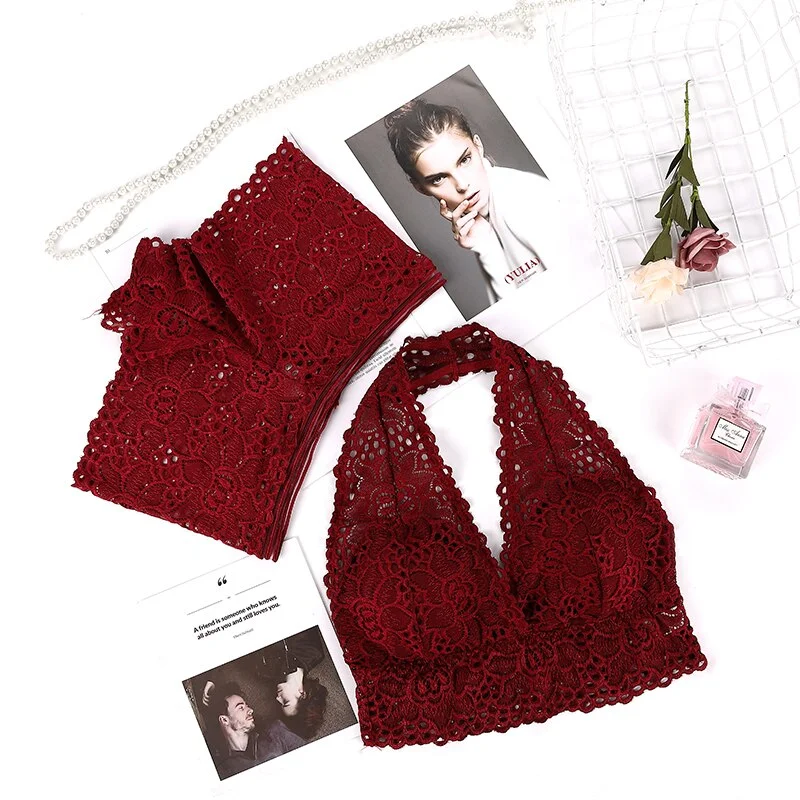 Sexy Bra Set Women Push Up Seamless Bra Panty Underwear Set Ladies Wireless Halter Lace Hollow Intimates Briefs Lingerie Set
