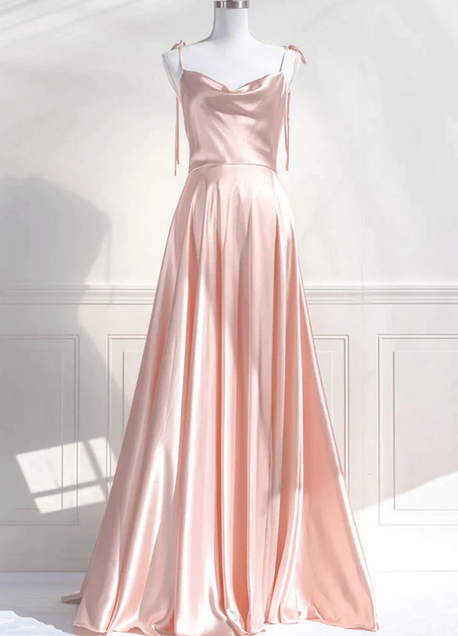 cowl neck simple elegant wedding party dresses,pink satin bridesmaid dresses