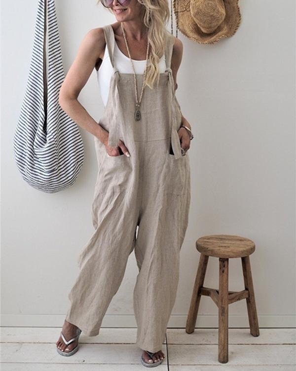Casual Pure Color With Pockets Jumpsuits