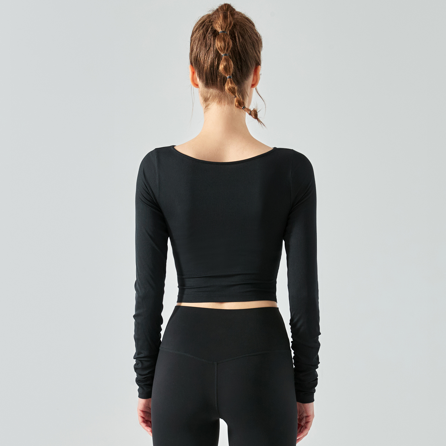 Buy Hergymclothing Black breathable long sleeve sports athletic shirt ribbed cropped top at an affordable price 
