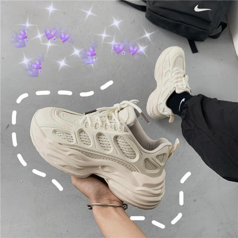 Stylish Brand Design Women Sneakers Cute Pink Chunky Shoes Ladies Breathable Mesh Trainers Women's Light White Sport Shoes
