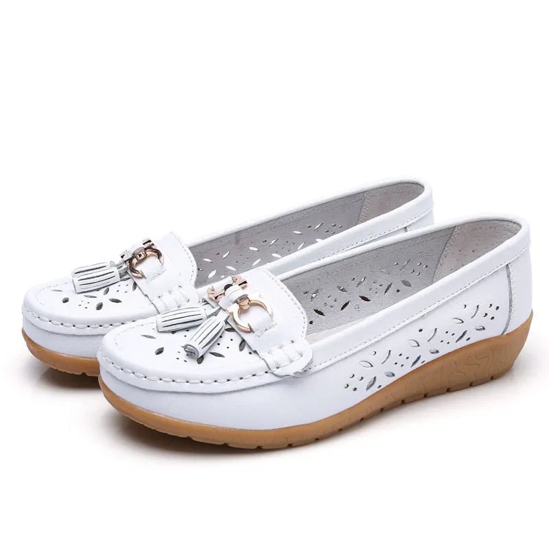 Women Flat 2019 Summer Women Genuine Leather Shoes Plus Size 35-43 Loafers Women Floral Casual Leather Flat Shoes Woman Oxford
