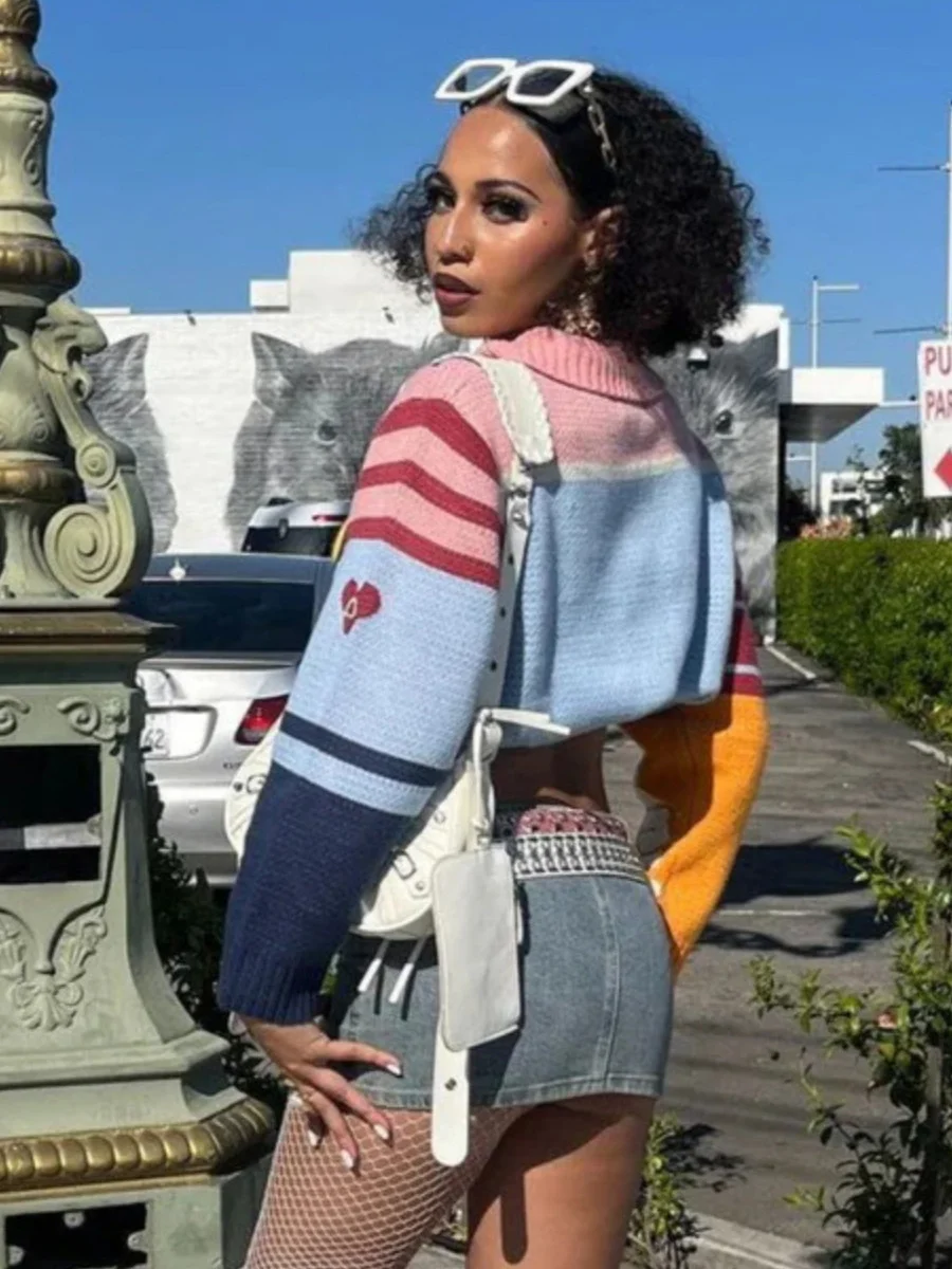 Athvotar Athvotar And Winter Fashion Striped Sweater Female Pattern Print Lull Loose Version Of The Bumpy Pattern Splicing Fashionable Top