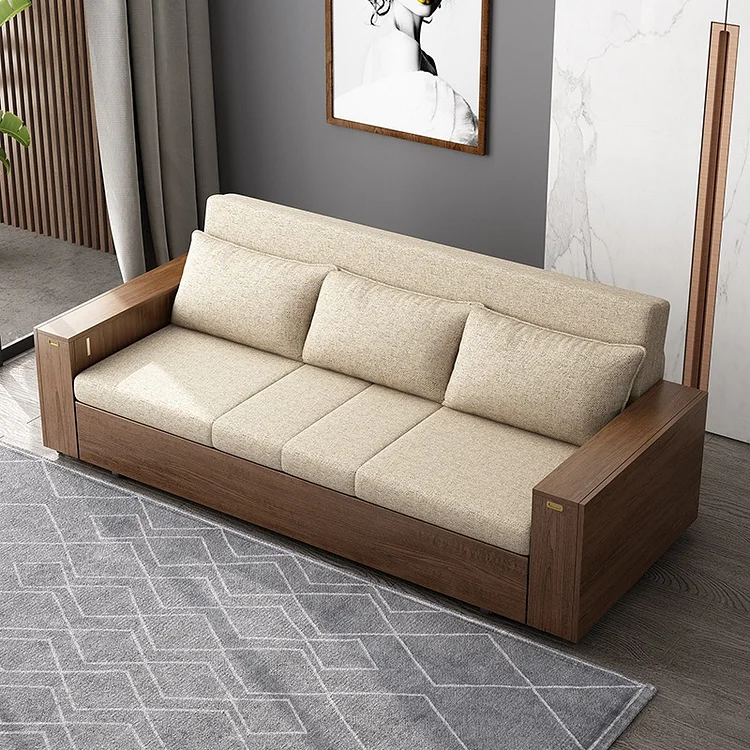 Homemys Modern Extendable Sofa Bed Cotton and Linen with Folding Coffee table,Chairs