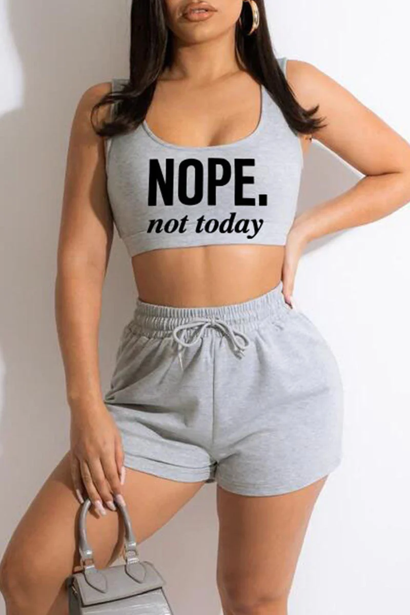 Casual Sportswear Print Split Joint U Neck Sleeveless Two Pieces