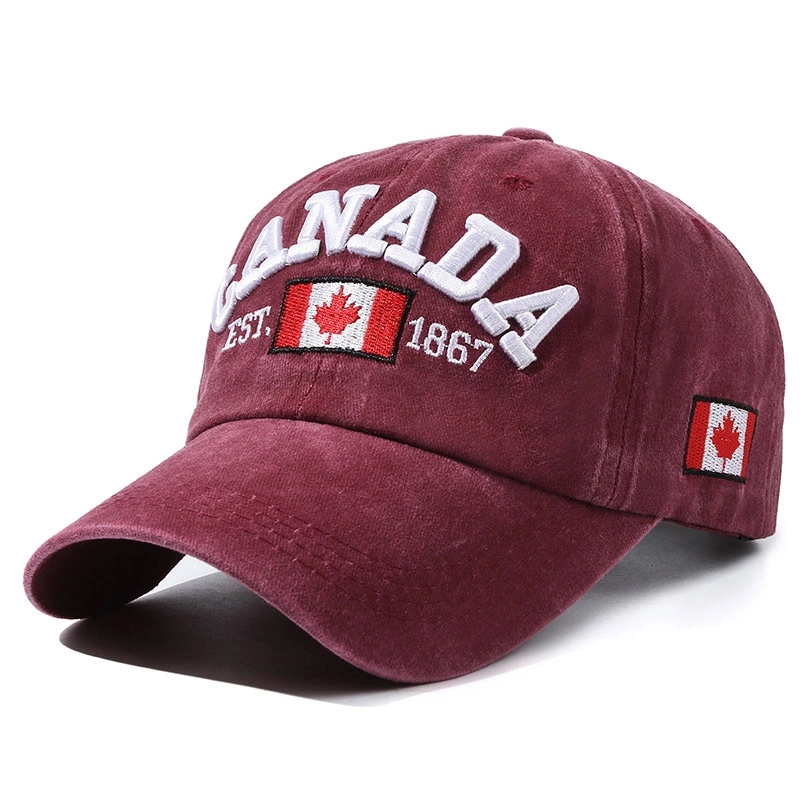 Old Fashion Letter Embroidery Soft Top Baseball Hat Men’s Canadian Flag Soft Top Cap