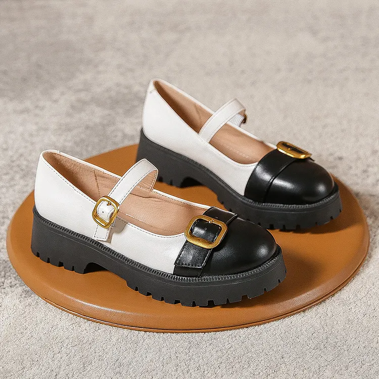 Retro Mary Jane Shoes Buckle Strap Platform Loafer School Shoes
