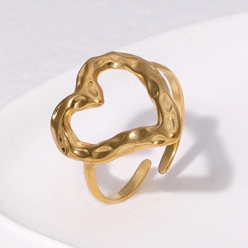 304 Stainless Steel 18K Gold Plated Elegant Retro Plating Geometric Leaf Heart Shape Open Rings