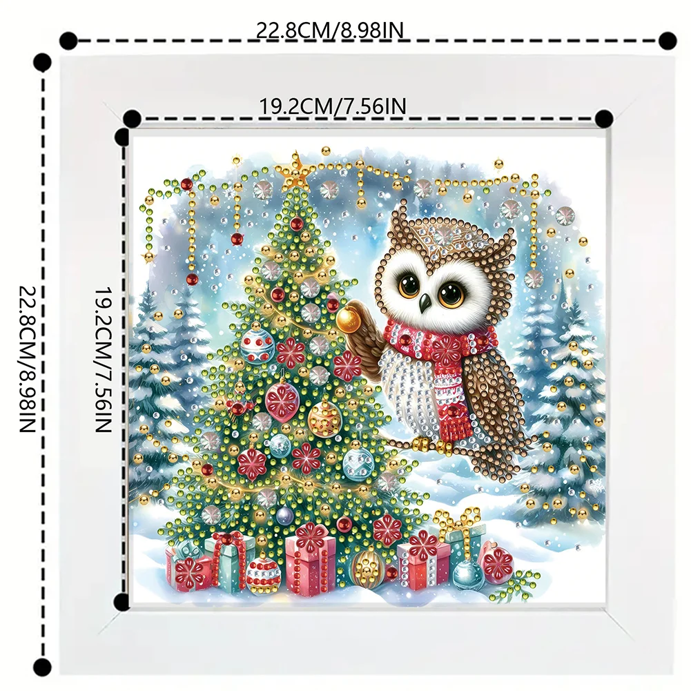 5D DIY Partial Special Shaped Drill Diamond Painting Christmas Tree Owl Home Kit 19.2x19.2cm【With Frame】