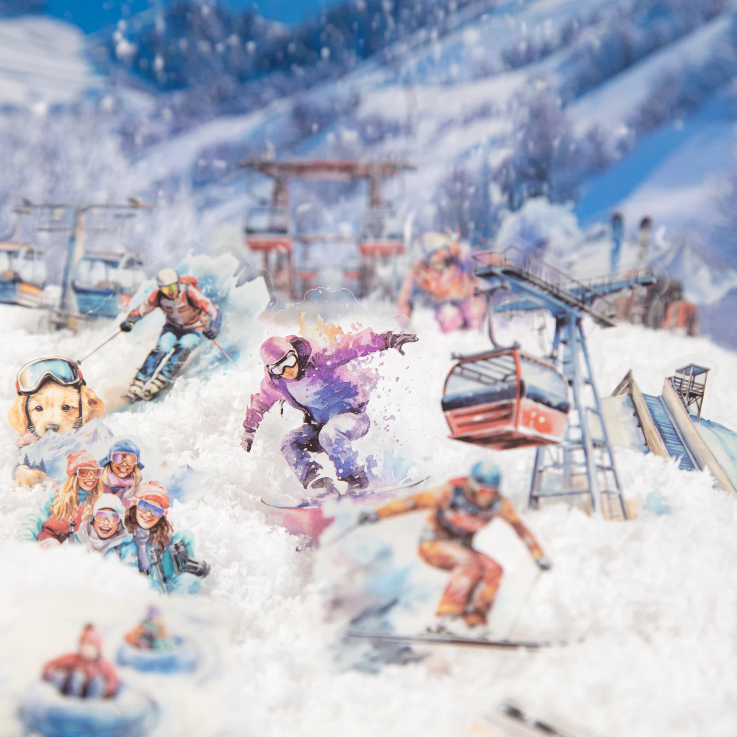 저널세이 함께 눈 구경해요 시리즈 빈티지 겨울 캐릭터 조경 PET 스티커