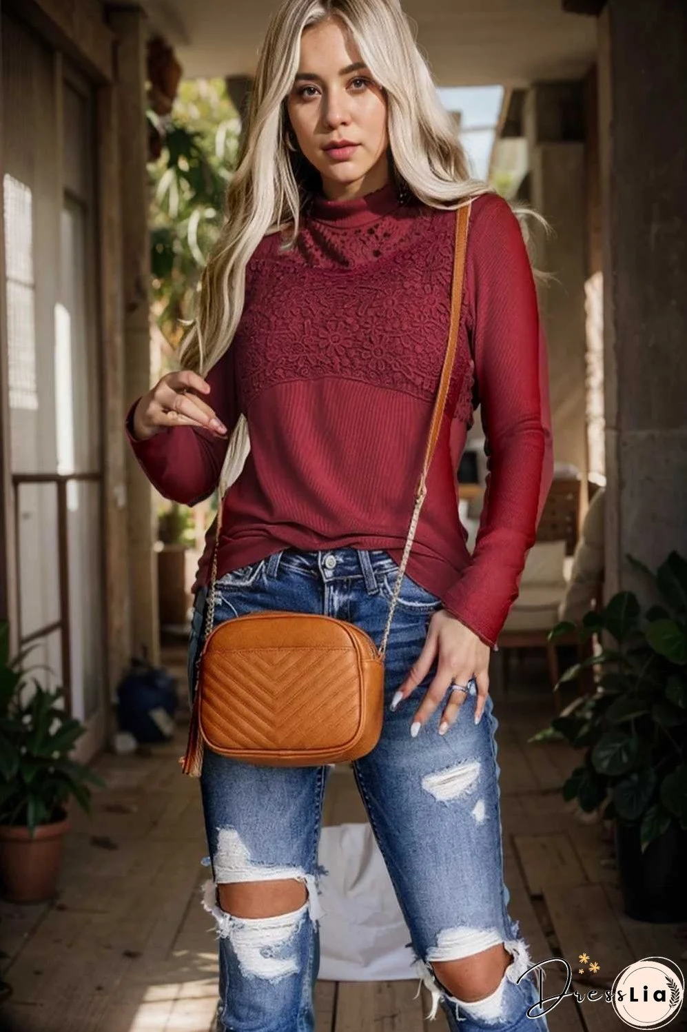 v neck printed casual blouse with long sleeves