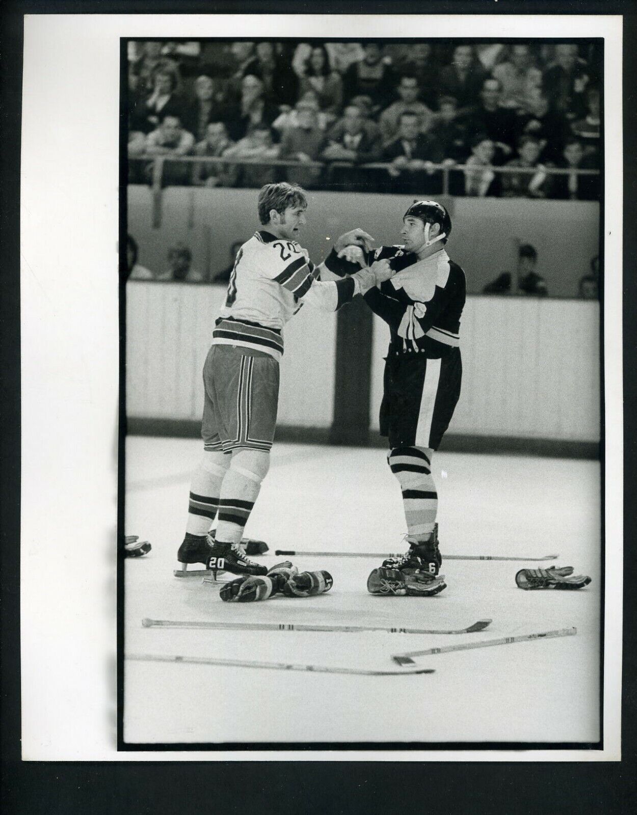 Ted Green fighting ? Rangers Egers 1970's Press Original Photo Poster painting Boston Bruins