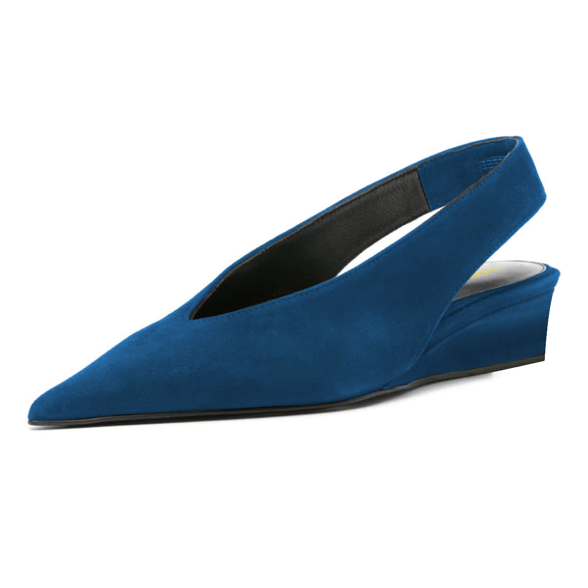 Blue Vegan Suede Pointed Toe Slingback Pumps with Wedge Heel Nicepairs