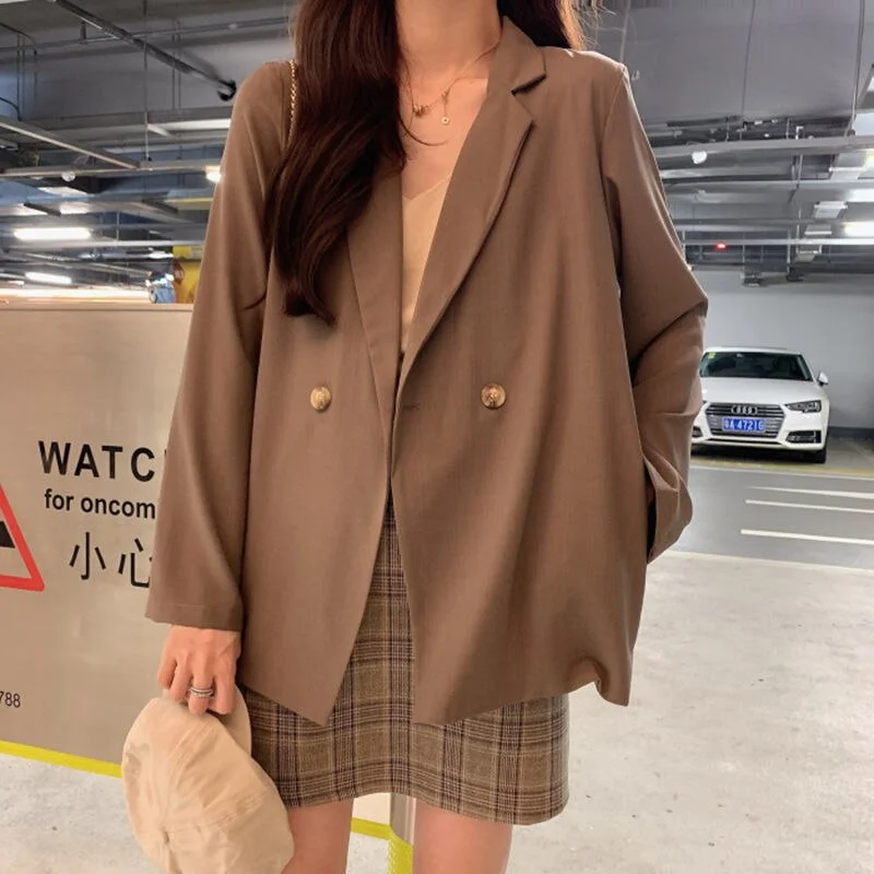 Blazers Women New Chic Solid Korean Teens Long-sleeve Harajuku Loose Office Single-button Spring Stylish Fashion Breathable Thin