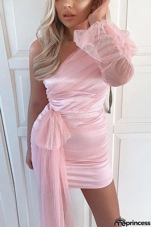 One Shoulder Long Sleeve Mini Dress