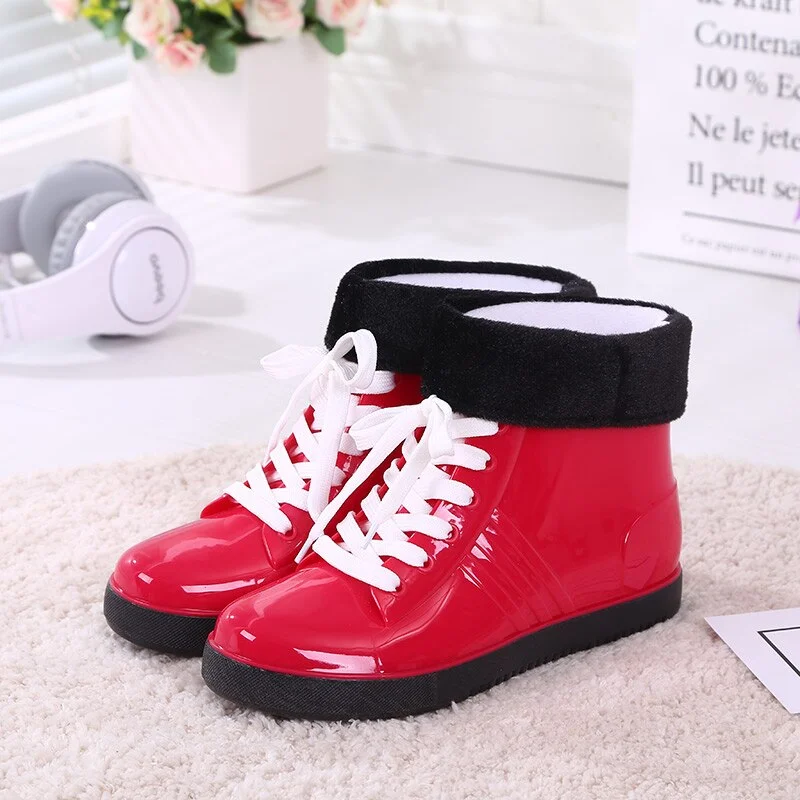 Jelly Transparent Anti-Slip Fashion Waterproof Shoes Rainshoes Rain Boots Shoe Cover Woolen Cotton Rubber Boots Female Short
