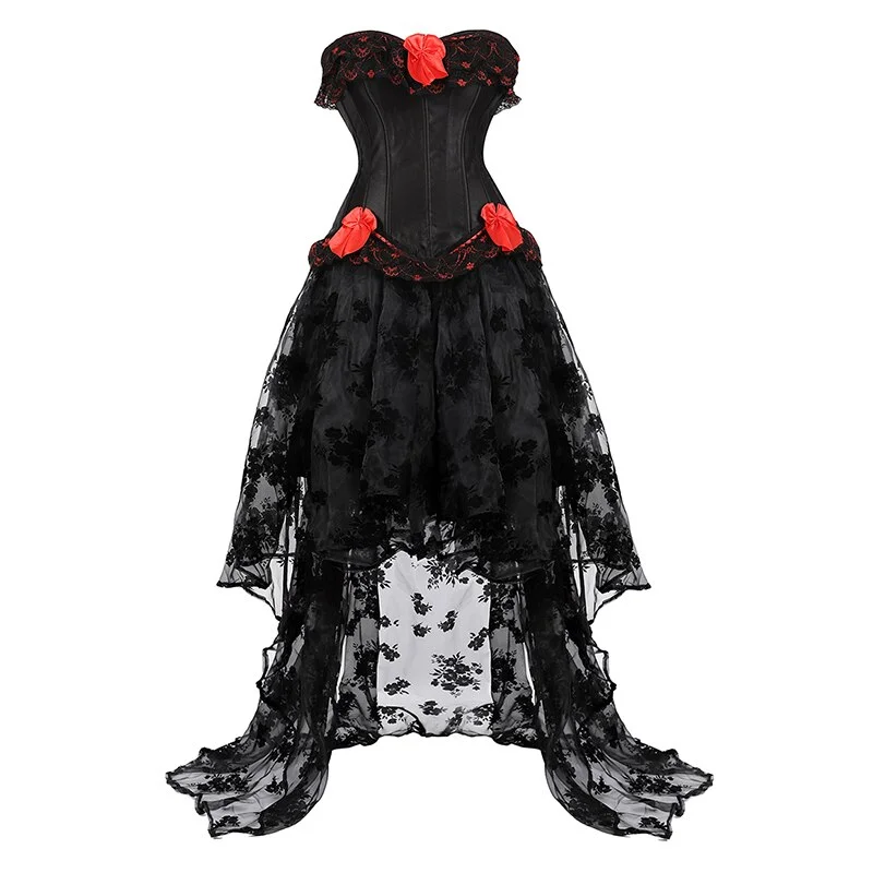 Billionm Dress Gothic Wedding Black Floral Skirt Corset Top Overbust Plus Size Corset Dress Sexy Black Red