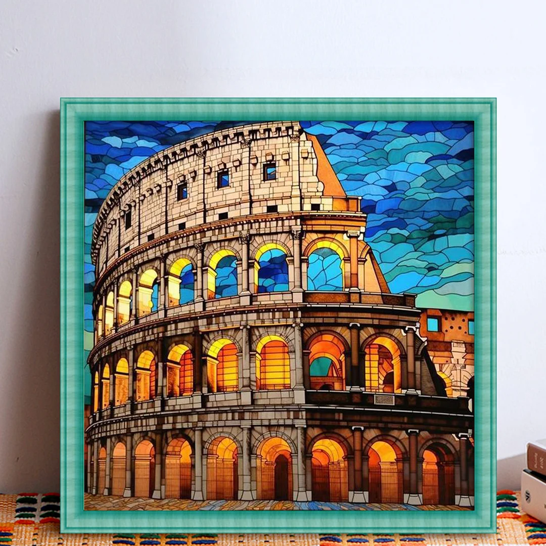 Glass Painting Colosseum Full 11CT DIY Stamped Cross Stitch Kit 45x45cm Decor