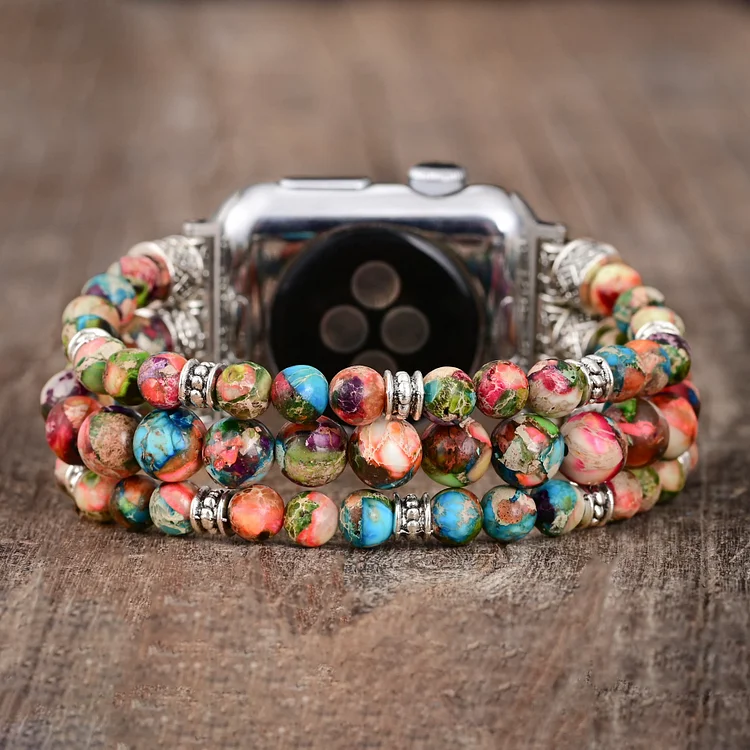 Olivenorma Oyster Turquoise Beaded Stretch Cord Apple Watch Strap