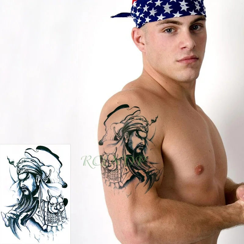 Waterproof Temporary Tattoo Sticker Wolf Indian Tribal Mighty Warrior Man Tatto Flash Tattoos Black Big Size Tatoo for Men Women