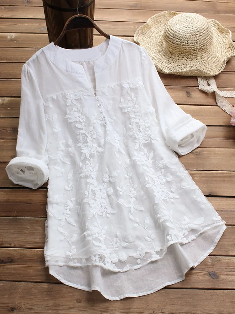 Casual Long Sleeve V Neck Plus Size Tops