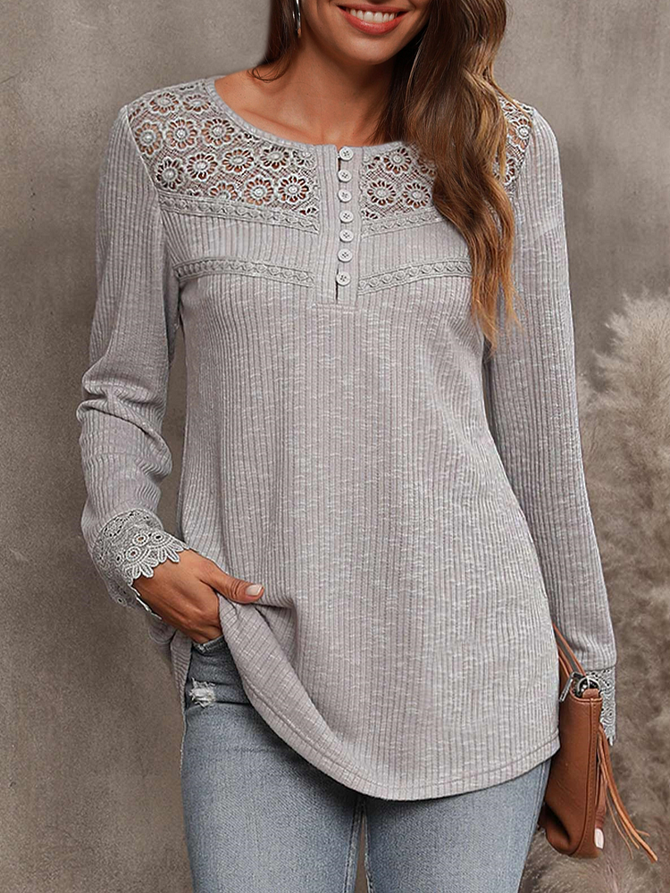 Women Casual Plain Autumn Polyester Long Sleeve Crew Neck Regular H-Line Regular Size Tops