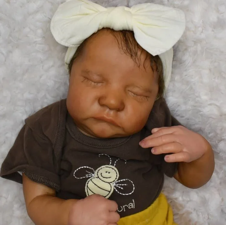 (New Black Boy) 20" African American Realistic Soft Weighted Silicone Sleeping Reborn Baby Boy Named Kallan