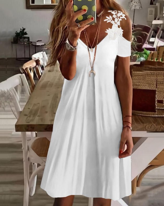 Lace Short Sleeve Off Shoulder Sleeve Casual/Vacation Long Dress