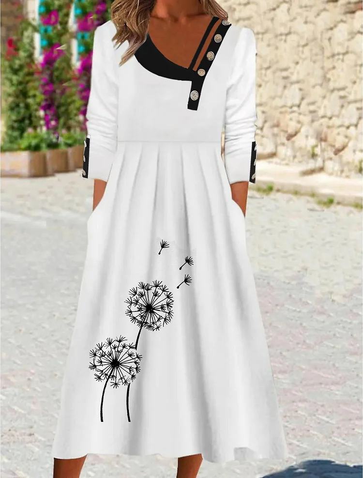 Casual Color Block Autumn Polyester Square Neck Micro-Elasticity Daily Regular Fit A-Line Dresses For Women
