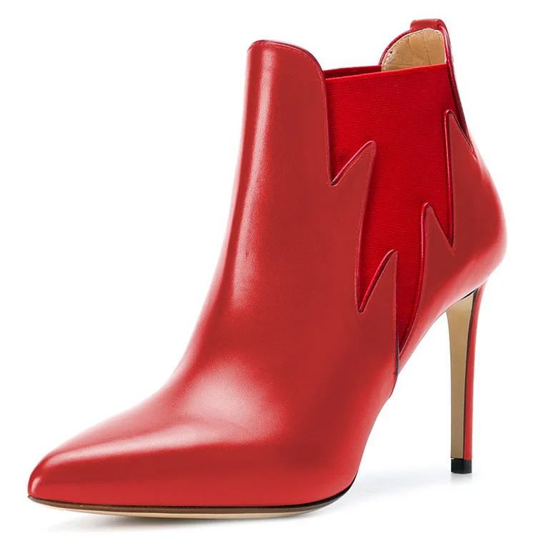 Red Chelsea Boots Stiletto Heel Fashion Ankle Boots |FSJ Shoes