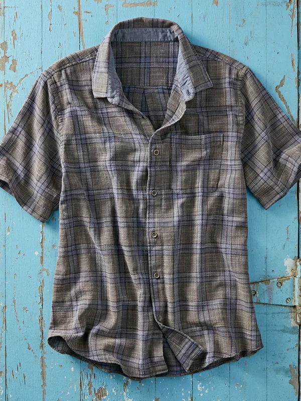 Men's multicolor thread pattern cotton linen shirt
