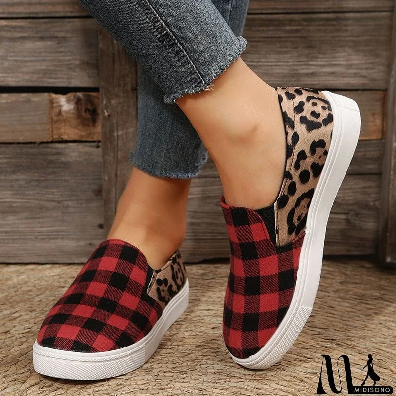 MidiSono - Female Stylish Contrast Color Plaid Print Canvas Shoes