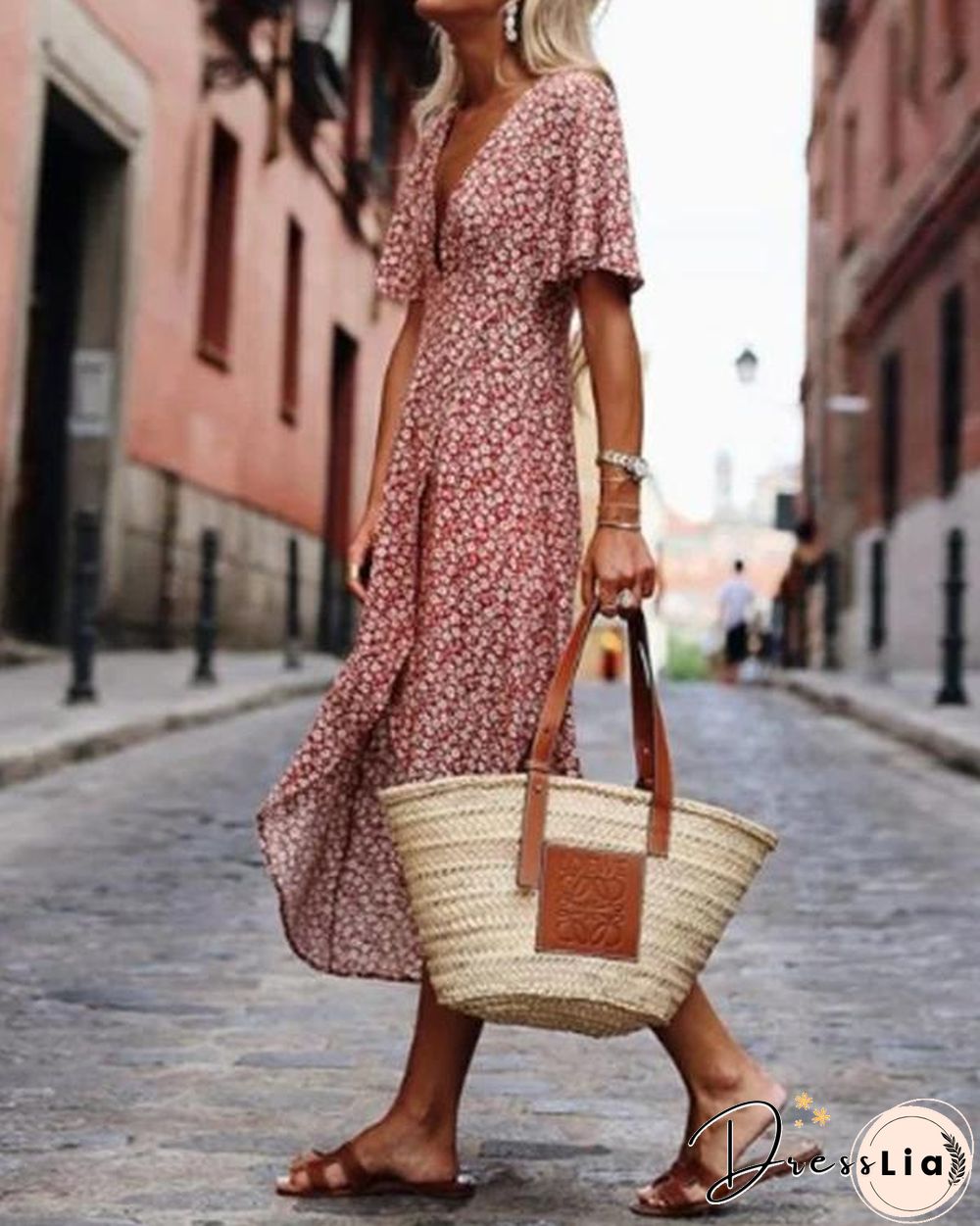 Printed Short Sleeve Swing Dresses