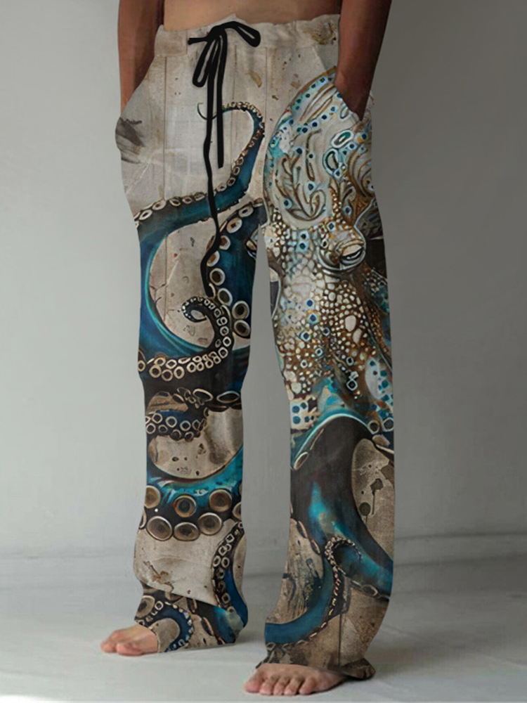 Comstylish Vintage Octopus Art Print Casual Pants