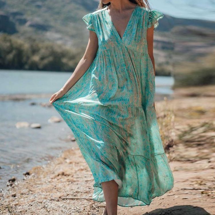 Fresh Print Sleeveless Midi Dress