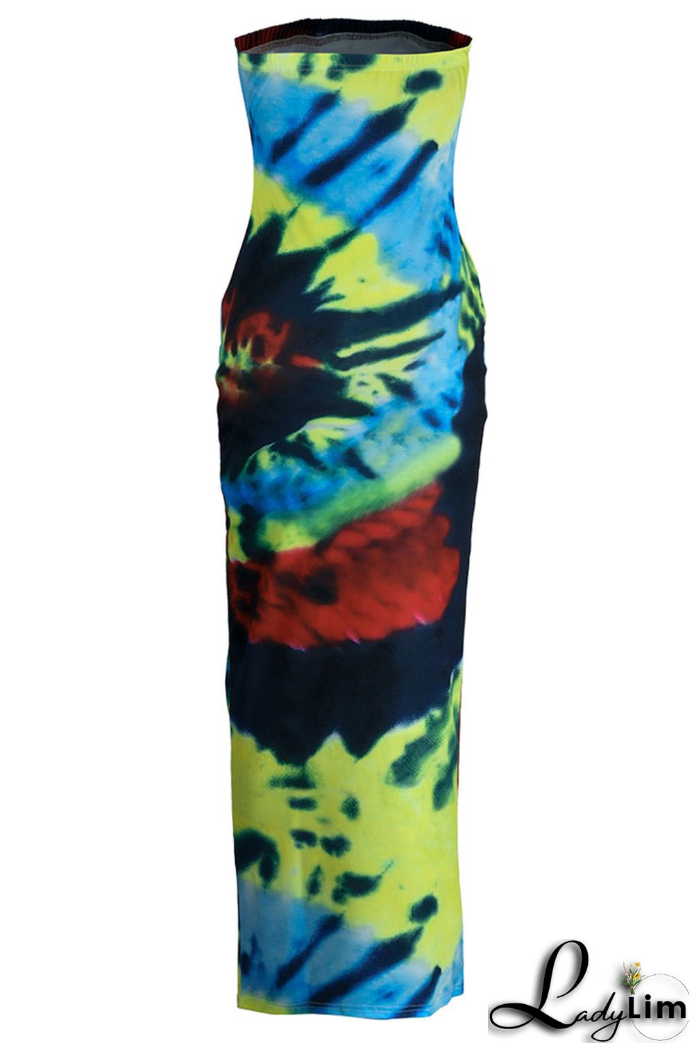 Green Sexy Print Patchwork Strapless Pencil Skirt Dresses