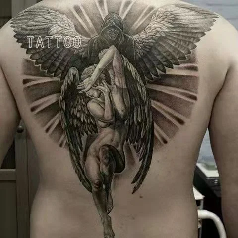 New Full Back Temporary Tattoo Stickers Men and Women Waterproof Personality Angel Devil Wings Art Fake Tattoo Black Tattoo Set