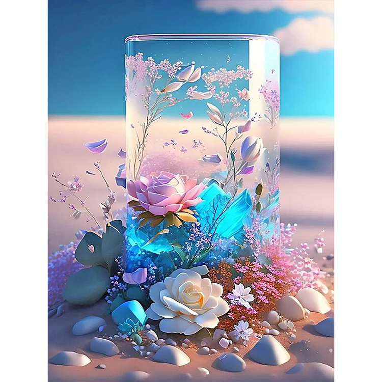 Fantasy Beach Flowers In A Vase 30*40CM (Canvas) Full Round Drill Diamond Painting gbfke