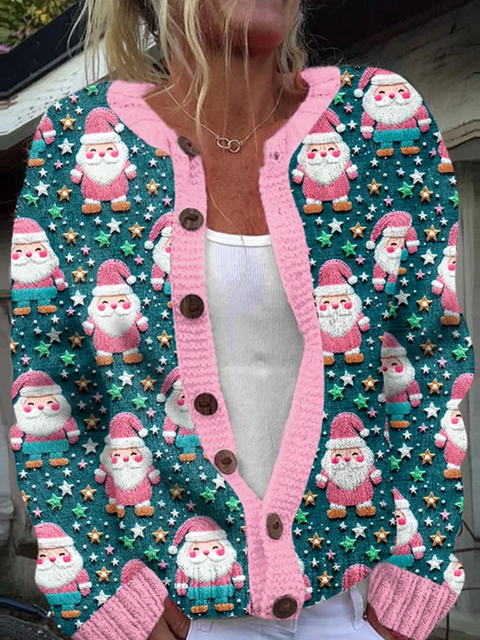 Women's Santa Claus Print Knit Cardigan