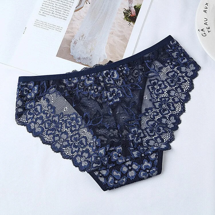 Ladies sexy lace panties, low-waist panties, floral embroidered panties, transparent T-back, thongs, lingerie underwear 2021 new
