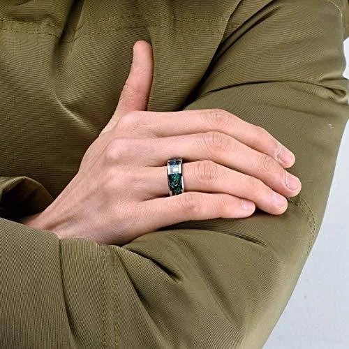 6MM 8MM Women's Or Men's Tungsten Carbide Wedding Matching Rings Silver And Multiple Color Rainbow Opal Inlay with Organic Tones