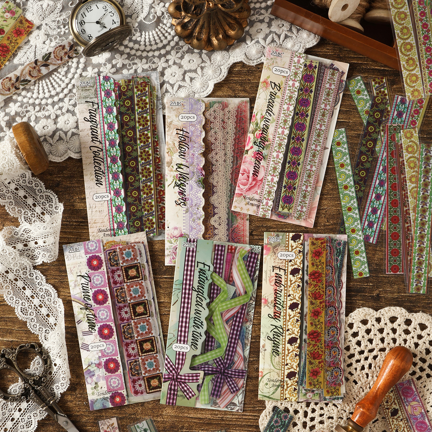 PET 스티커 - 꽃은 여리다 시리즈 빈티지 레이스 꽃무늬