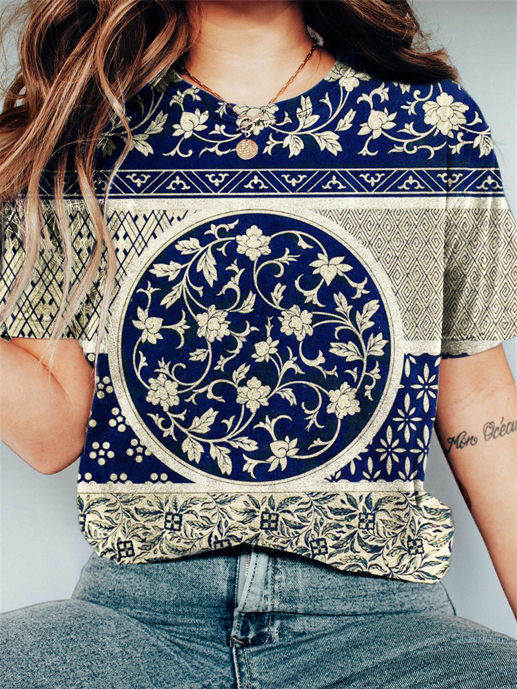 Comstylish Classy China Floral Pattern Vintage T Shirt