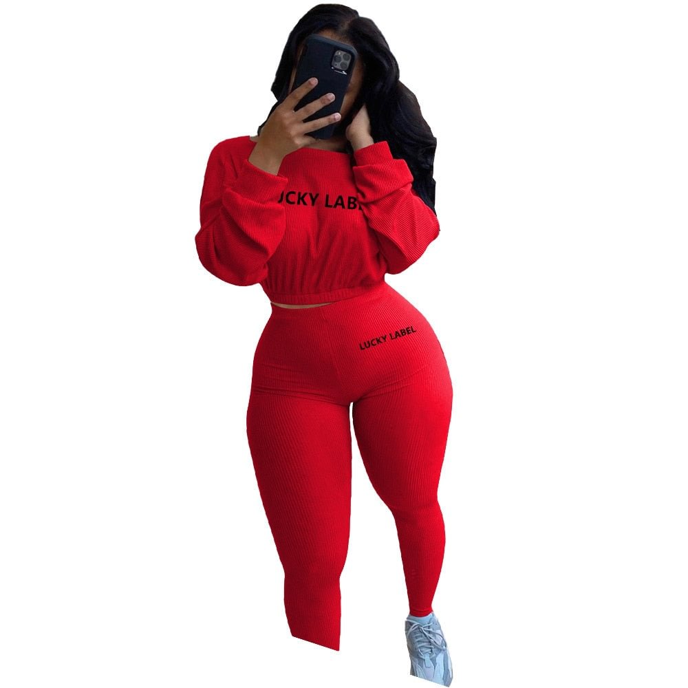 Two Piece Set Women 2021 Crop Top Leggings Sets Casual Sweet High Stretch Bodycon Jogger Tracksuit Outfit Wholesale Dropshipping