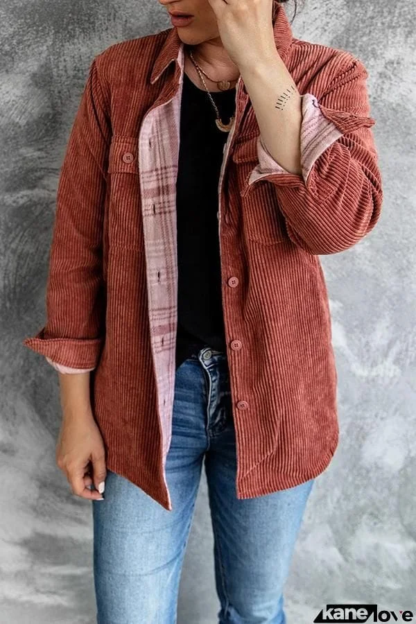 Reversible Corduroy Plaid Button Front Jacket