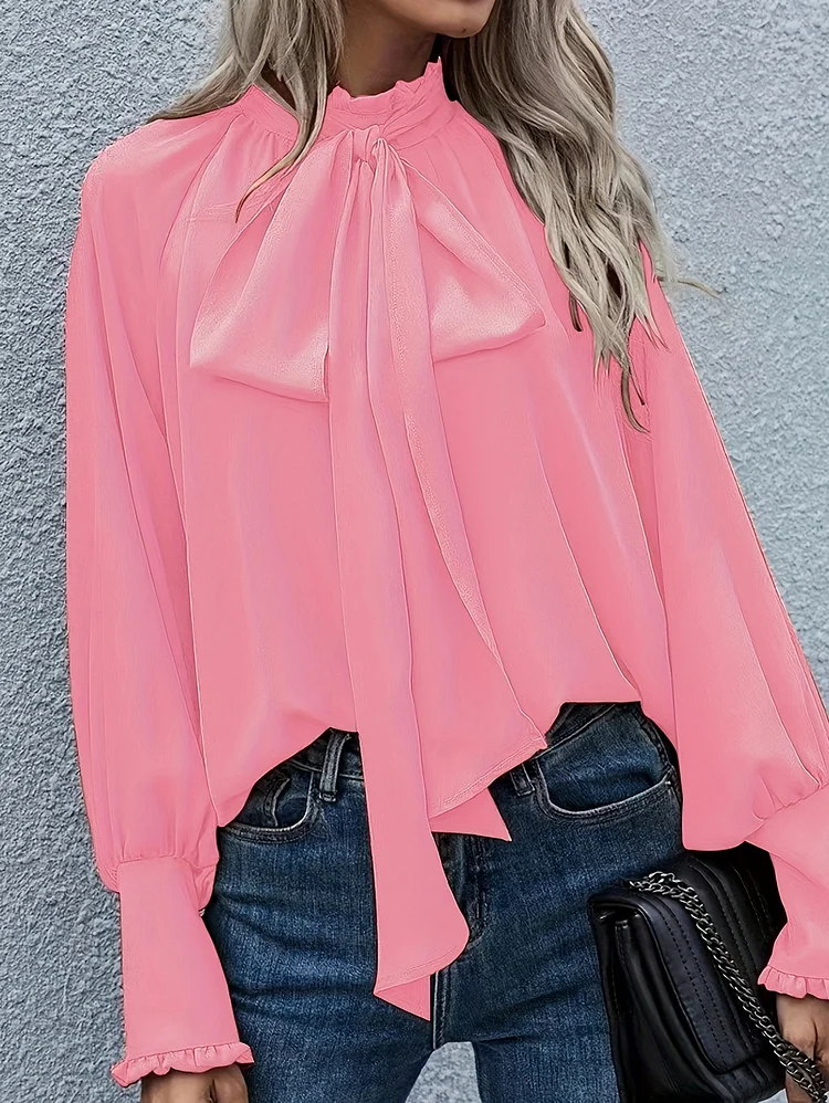 Daily Bow Lace Up Bubble Sleeve Loose Blouse